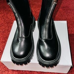 SHEIN Black Combat Boots with Zipper